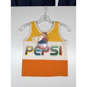 Vintage 80s PEPSI Tank Top Shirt - Youth Small - Yellow Striped - NEW - Read